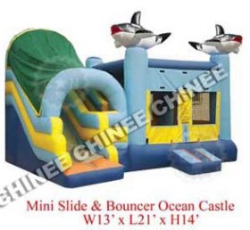 T5-136 Shark Inflatable Castle Trampoline Combo Trượt