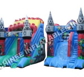 T8-777 Phim hoạt hình đôi inflatable lâu đài khô slide