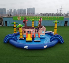 T6-607 Pirate Theme Flow Water Park Bể bơi bơm hơi với cầu trượt cho sự kiện bên trẻ em