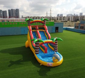 T8-1332 Cá heo Theme Inflatable Palm Tree Trượt nước Trẻ em Đảng Người lớn Inflatable Trượt với hồ bơi